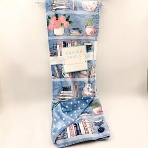 Draper James Bookshelf Floral Plush Throw Book Blanket Blue Reversible Polka Dot